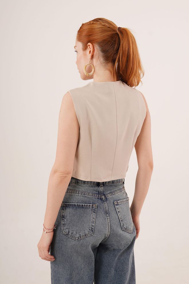 Lustrin Gilet En Gros Beige À Double Bouton À Motif Croisé Vêtements en gros Rendez - vous amoureux