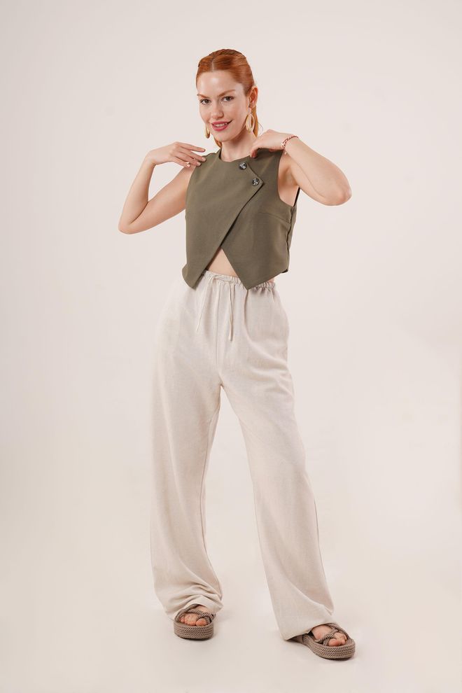 Lustrin Double Button Cross Pattern Khaki Wholesale Vest Wholesale Clothing Spring