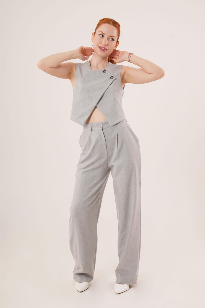 Lustrin Double Button Cross Pattern Grey Wholesale Vest Wholesale Clothing Spring