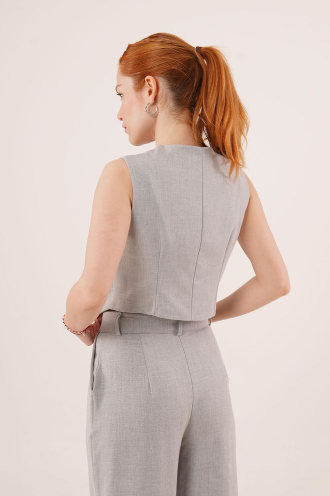 Lustrin Double Button Cross Pattern Grey Wholesale Vest Wholesale Clothing 5