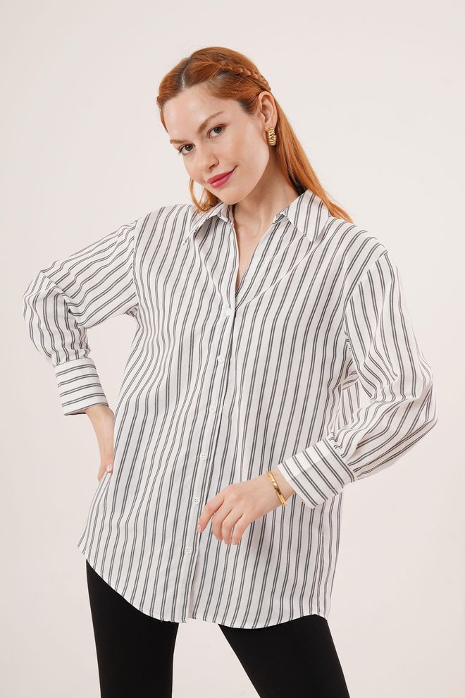 Lustrin Camisa Cinza Por Atacado Com Botões De Transição De Linha Dupla Roupas por atacado Casual