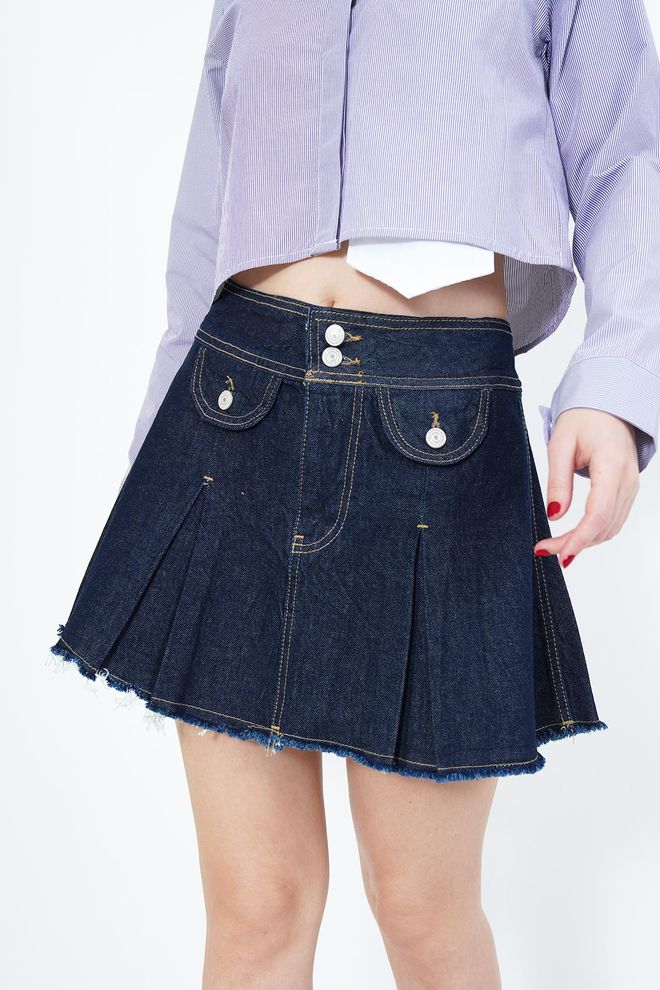 Lustrin Gedetailleerde Jeansrok Met Zak En Knoop Groothandel Kleding Casual