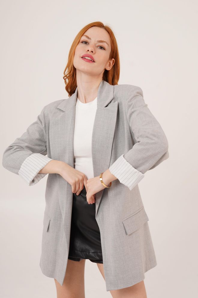 Lustrin Giacca Blazer Grigia All'ingrosso Con Dettaglio Della Fodera Abbigliamento all'ingrosso Formale