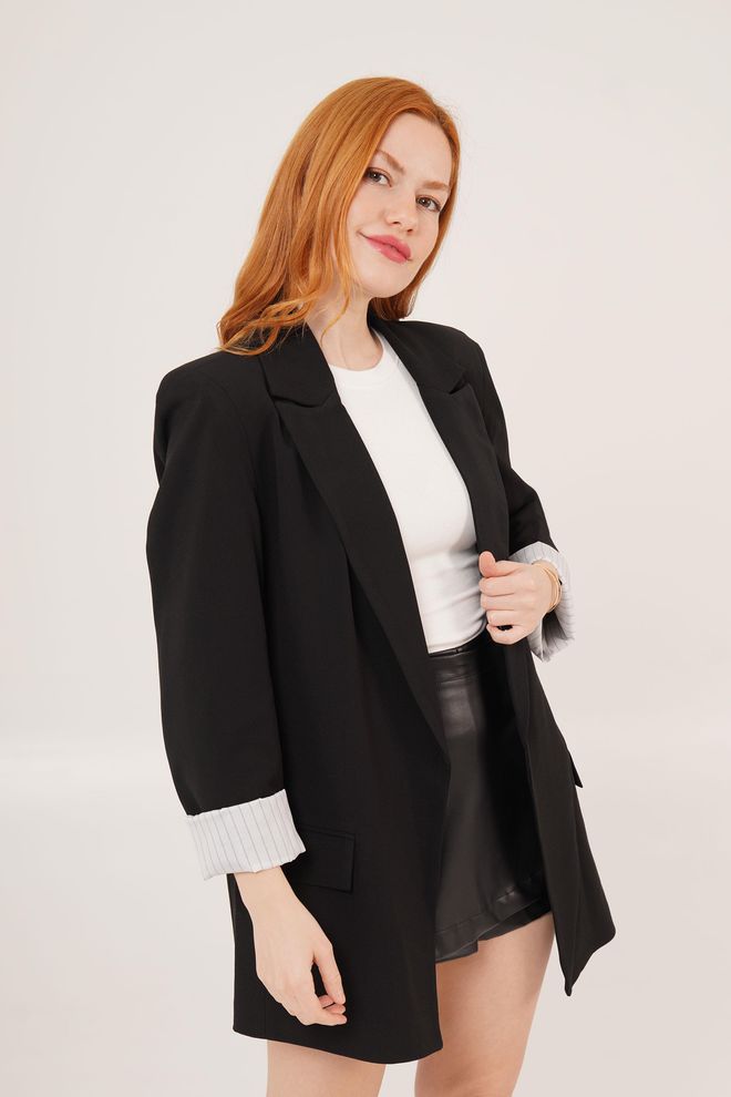 Lustrin Giacca Blazer Nera All'ingrosso Con Dettaglio Della Fodera Abbigliamento all'ingrosso Formale