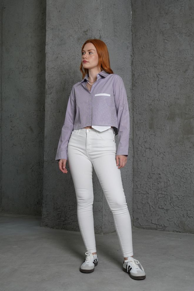 Lustrin Long Pocket Striped Purple Wholesale Shirt Wholesale Clothing No Fabric