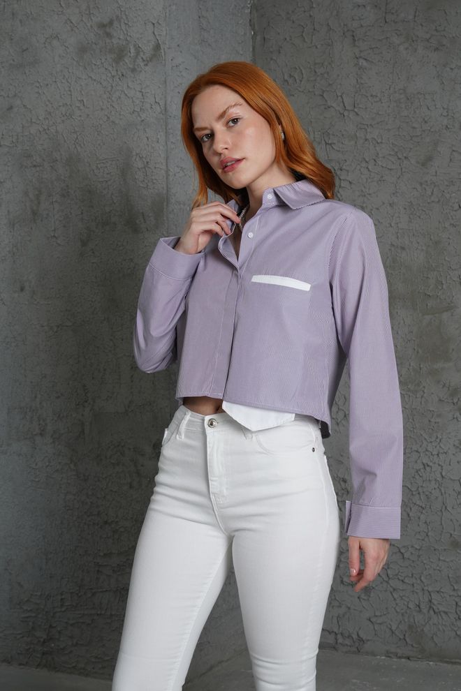 Lustrin Long Pocket Striped Purple Wholesale Shirt Wholesale Clothing 4