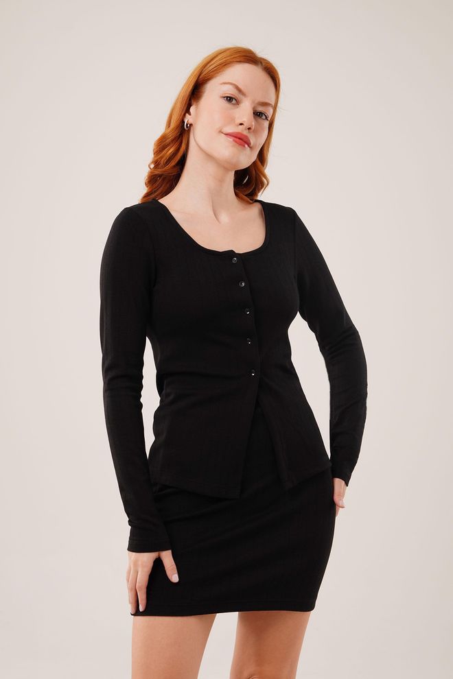 Lustrin Jupe Rayée Chemisier Boutonné Vente En Gros Costume Noir Vêtements en gros Formel