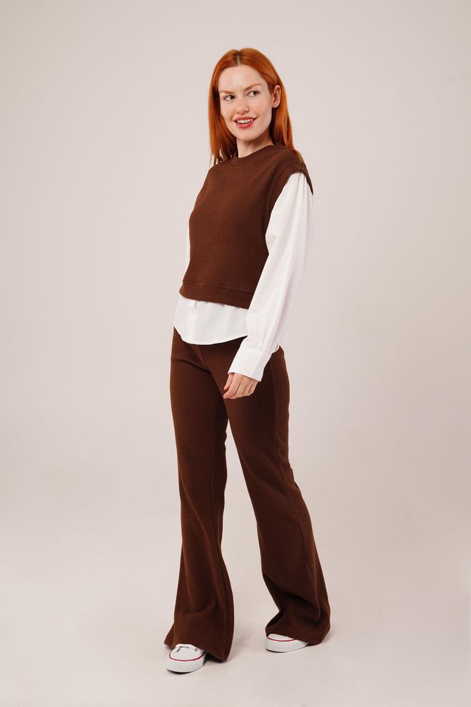 Lustrin Costume Double En Gros Marron À Manches Chemises Vêtements en gros Décontracté