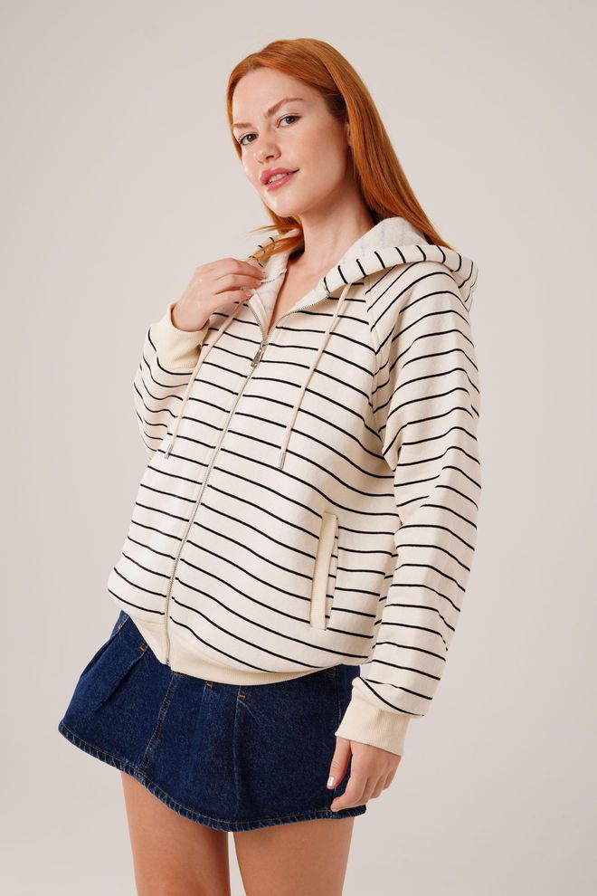 Lustrin Wholesale Stone Cardigan With Hooded Zipper Stripes Wholesale Clothing Casual