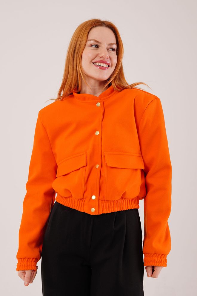 Lustrin Giacca Bomber In Cashmere Con Bottoni Dorati Arancione Abbigliamento all'ingrosso Casuale