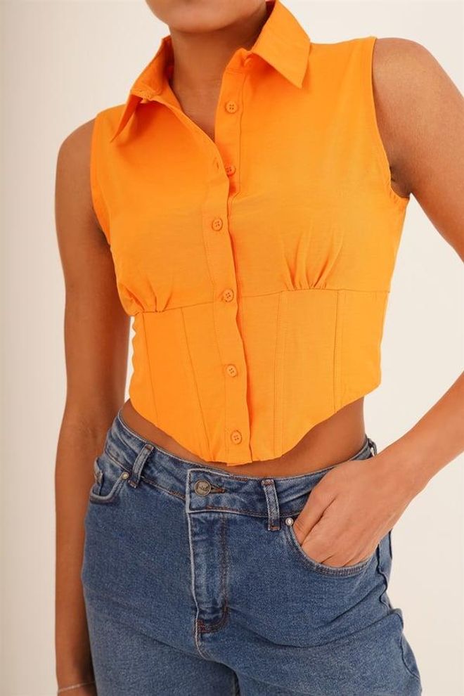 Lustrin Chemise À Manches Courtes Avec Corset Orange Vêtements en gros Décontracté