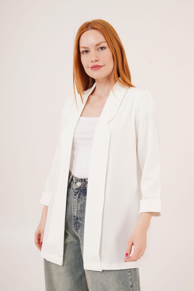 Lustrin Veste Blazer D'été Blanche À Manches Pliantes Et À Coutures Détaillées Vêtements en gros Décontracté
