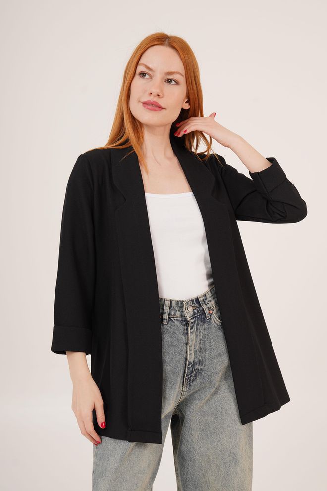 Lustrin Giacca Blazer Estiva Nera All'ingrosso Con Cuciture Pieghevoli E Maniche Abbigliamento all'ingrosso Casuale