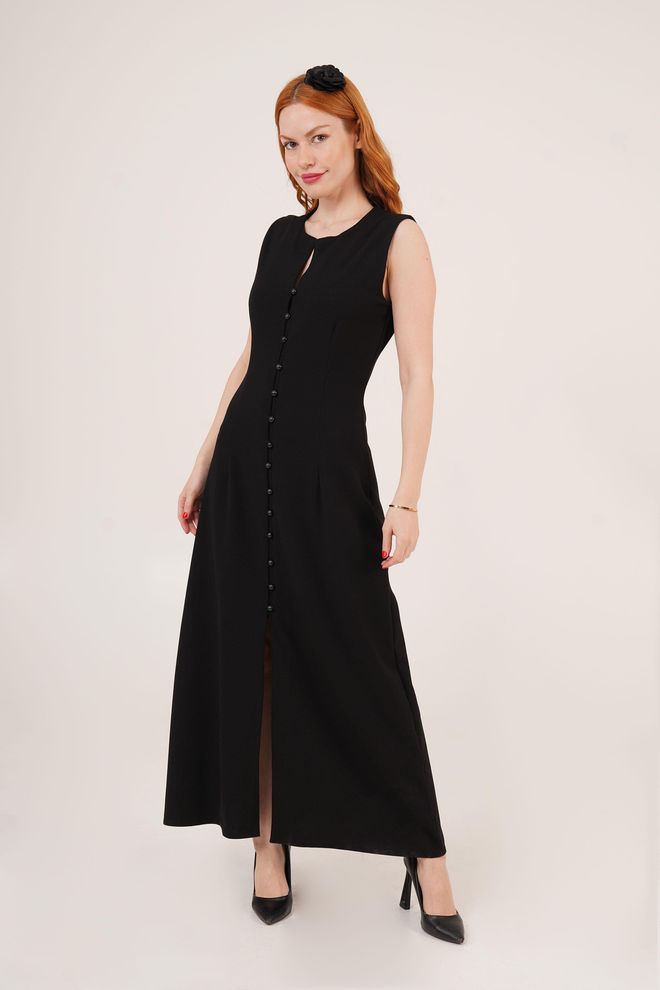 Lonca | LUS10688 - Wholesale Black Dress With Sphere Sleeve Lonca | LUS10688 - Wholesale Black Dress With Sphere Sleeve