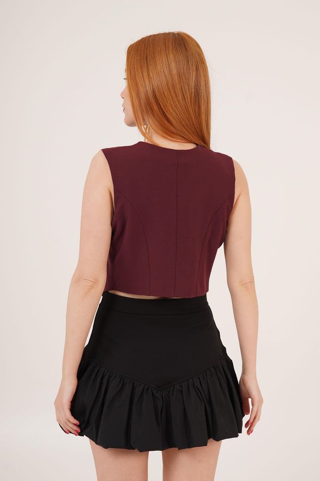 Lustrin Triangle Cut Wholesale Burgundy Vest With V Neck Buttons Wholesale Clothing Spring