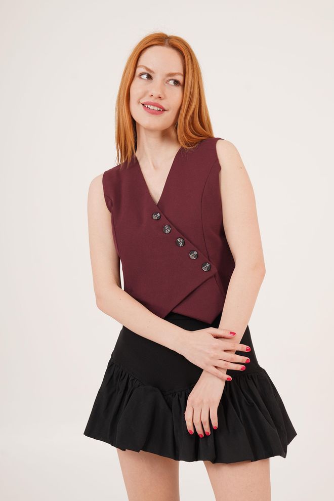 Lustrin Triangle Cut Wholesale Burgundy Vest With V Neck Buttons Wholesale Clothing Birthday