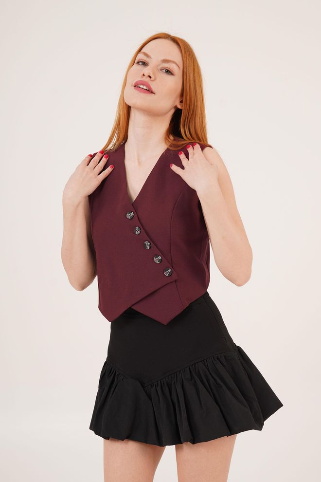 Lustrin Triangle Cut Wholesale Burgundy Vest With V Neck Buttons Wholesale Clothing 4