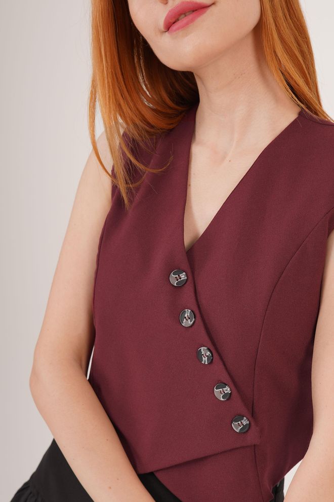 Lustrin Triangle Cut Wholesale Burgundy Vest With V Neck Buttons Wholesale Clothing Viscose