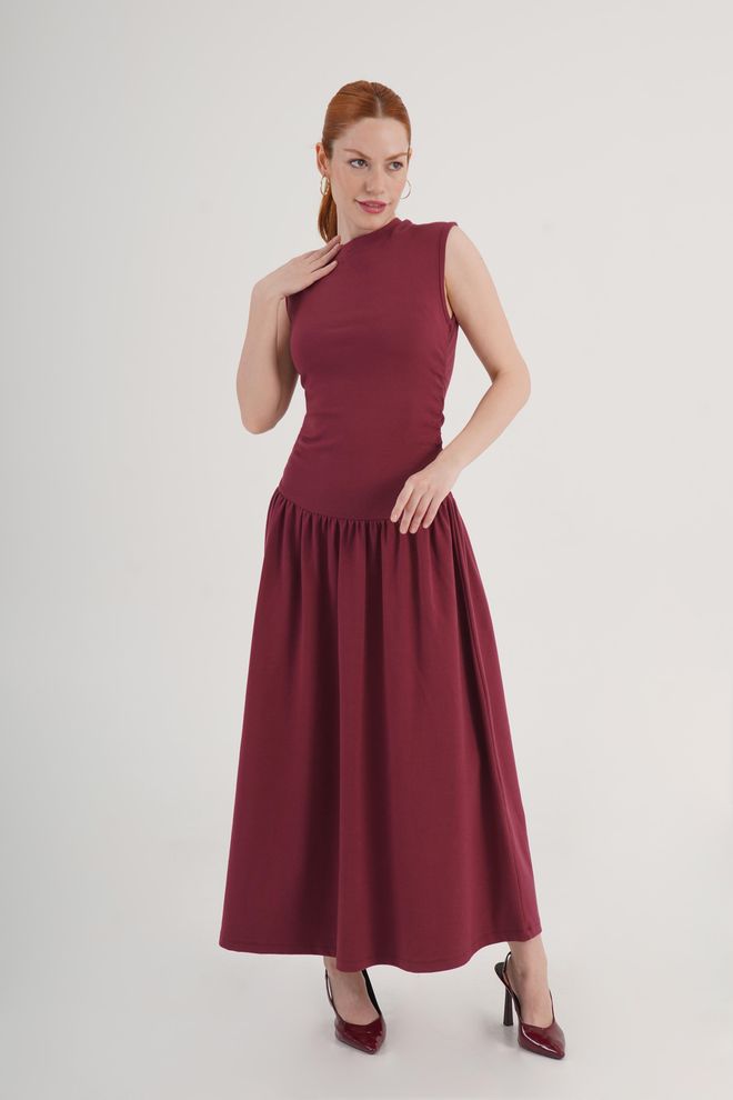 Lustrin Μπορντό Φόρεμα Fit And Flare Χονδρικό εμπόριο ενδυμάτων Casual
