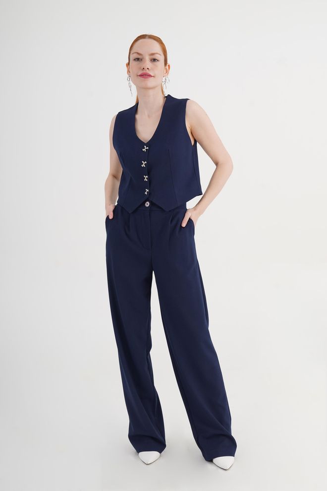 Lustrin Conjunto Azul Marino Con Pantalones Palazzo Elegantes Ropa al por mayor Formal