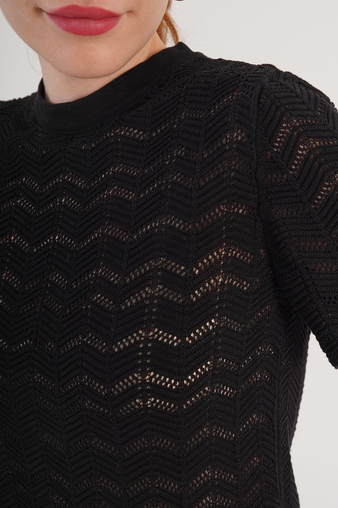 Lustrin Black Blouse Casual Elegant High Neck Short Sleeve Wholesale Clothing Elegant