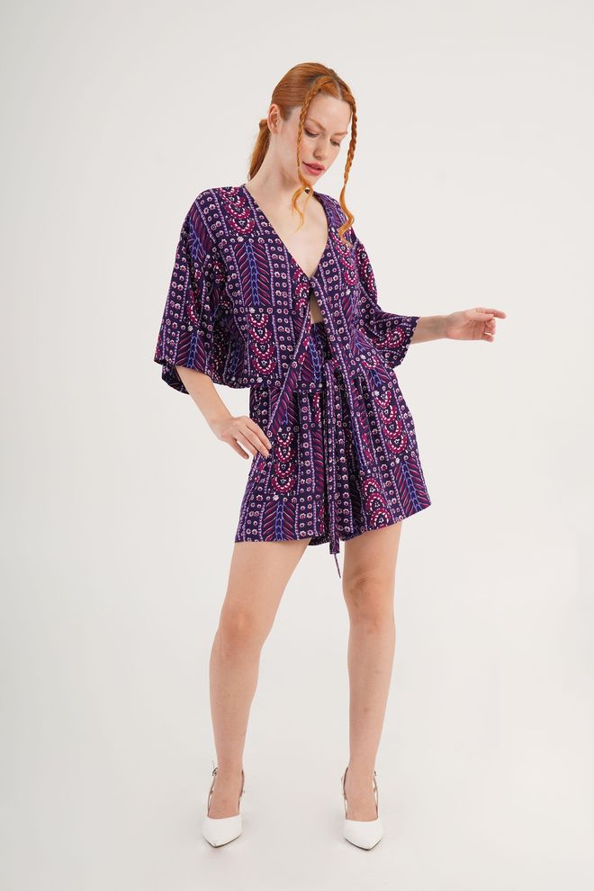 Lustrin Conjunto Morado Boho Casual Con Shorts Tipo Bolsa De Papel Ropa al por mayor Casual