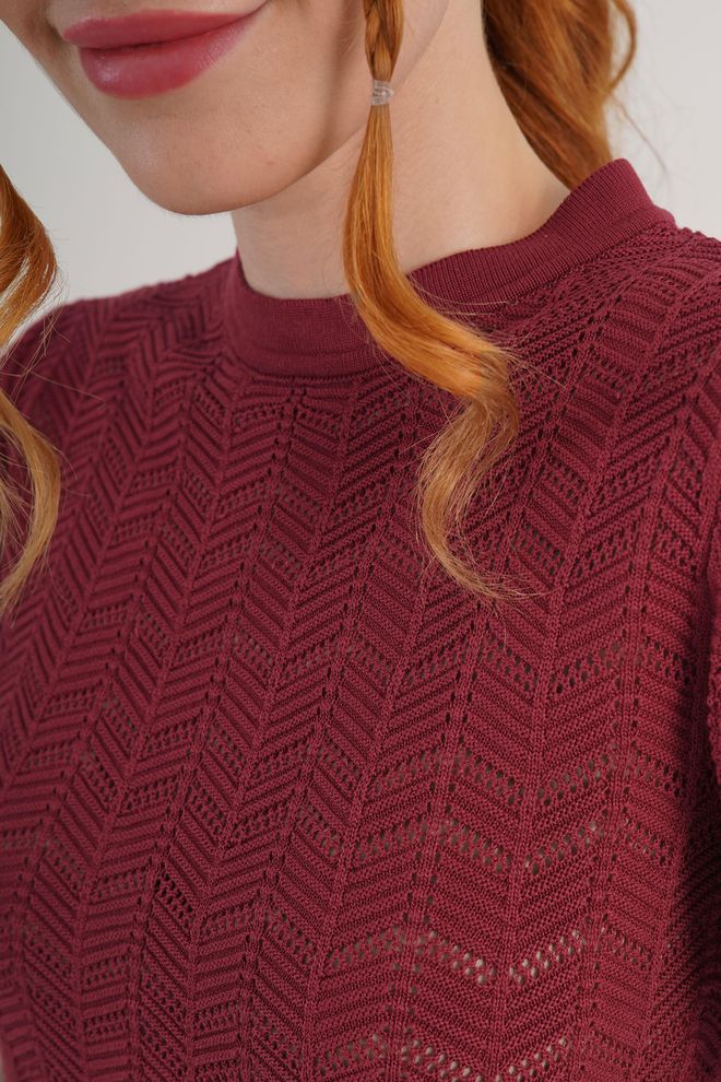 Lustrin Bordowa Czerwona Bluzka Z Zabudowanym Dekoltem I Krótkim Rękawem Hurtowa sprzedaż odzieży Wiosna