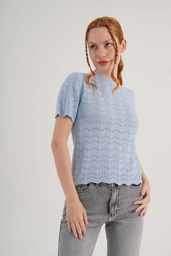 Lustrin Μπλε Μπλούζα Casual Κομψό Vintage Κοντό Μανίκι Χονδρικό εμπόριο ενδυμάτων Απλό