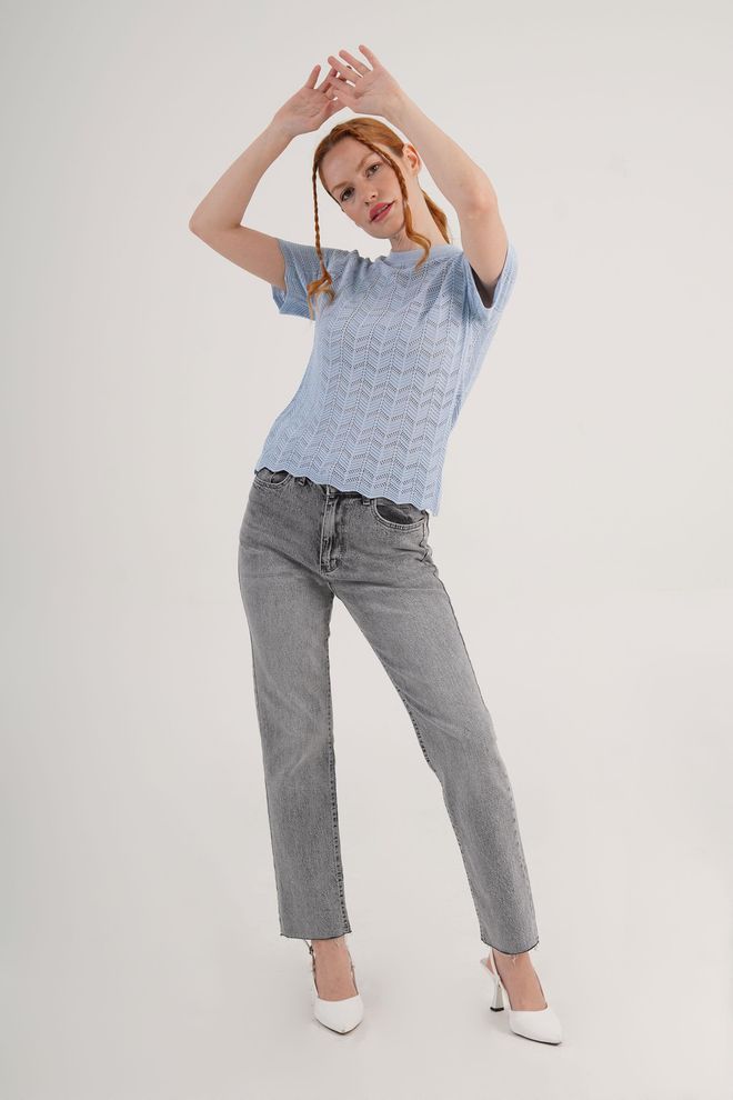 Lustrin Blu Camicetta Casual Elegante Annata Manica Corta Abbigliamento all'ingrosso 1