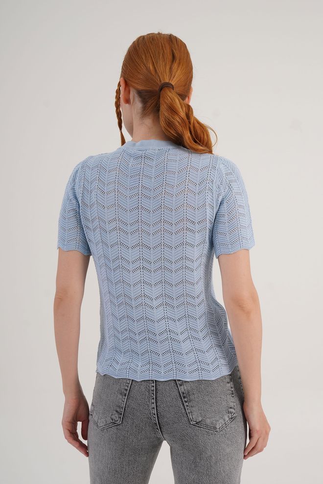 Lustrin Blu Camicetta Casual Elegante Annata Manica Corta Abbigliamento all'ingrosso Casuale