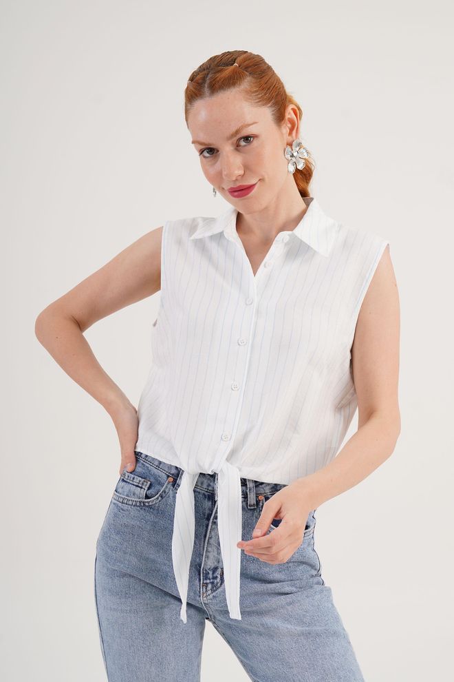 Lustrin Ασπρο Ριγέ Casual Κομψό Πουκάμισο Χονδρικό εμπόριο ενδυμάτων Casual