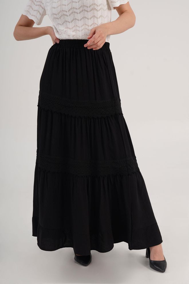 Lustrin Gonna Nera Maxi A Strati Vita Alta Infilabile Abbigliamento all'ingrosso Modesto