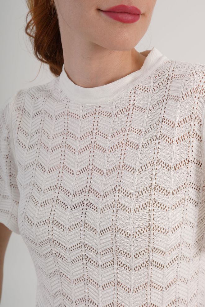 Lustrin White Casual Elegant Blouse With Crew Neck Wholesale Clothing Spring