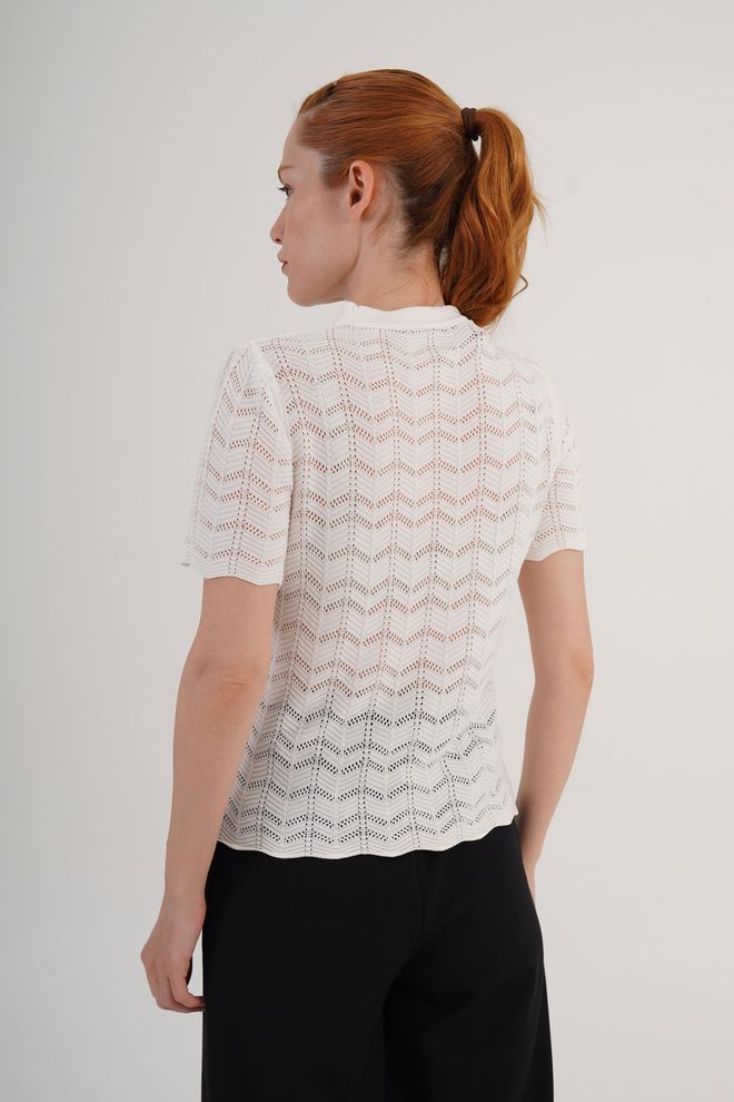 Lustrin White Casual Elegant Blouse With Crew Neck Wholesale Clothing Elegant