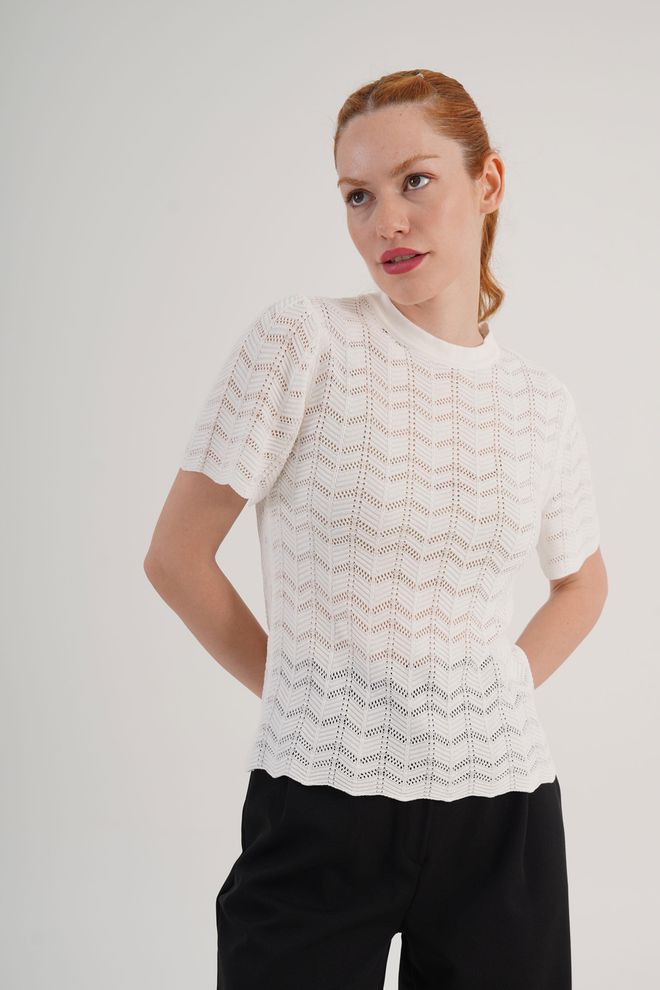 Lustrin Ασπρο Casual Κομψό Μπλούζα Με Στρογγυλή Λαιμόκοψη Χονδρικό εμπόριο ενδυμάτων Casual