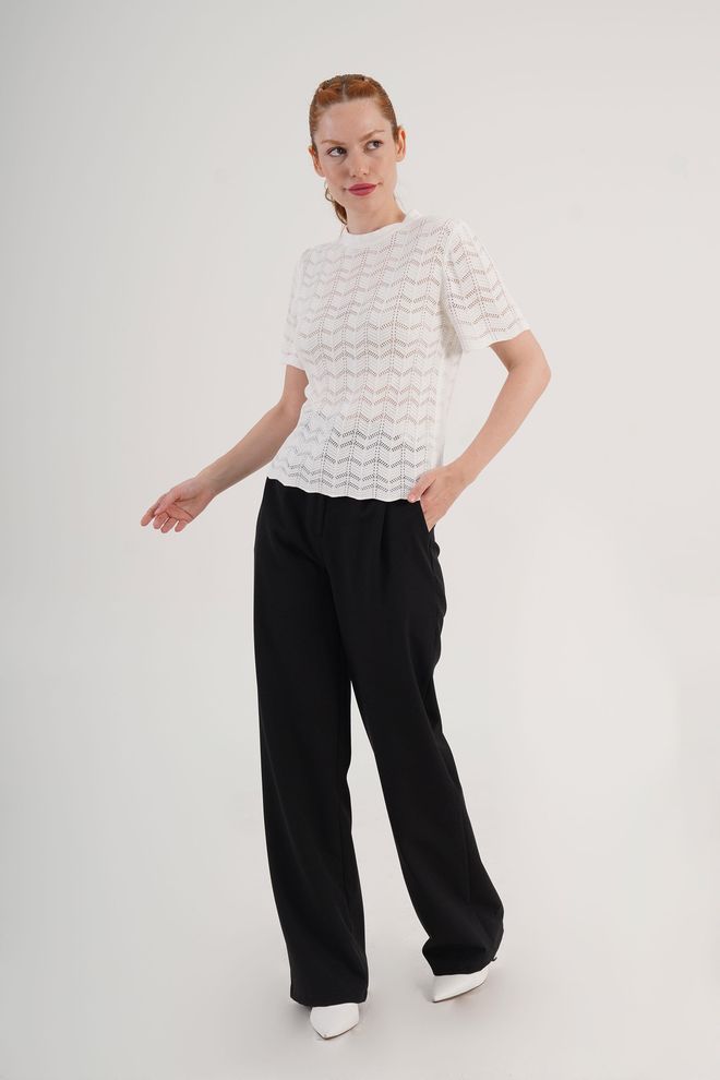 Lustrin White Casual Elegant Blouse With Crew Neck Wholesale Clothing 1