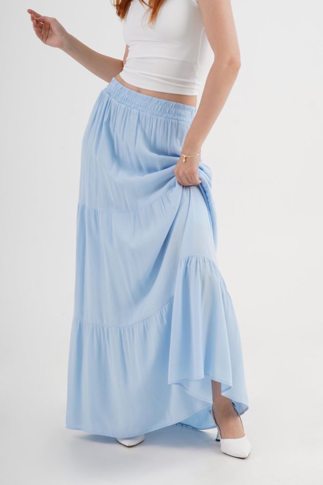 Lustrin Blue Layered Maxi Skirt Mid Waist Casual Boho Wholesale Clothing 1