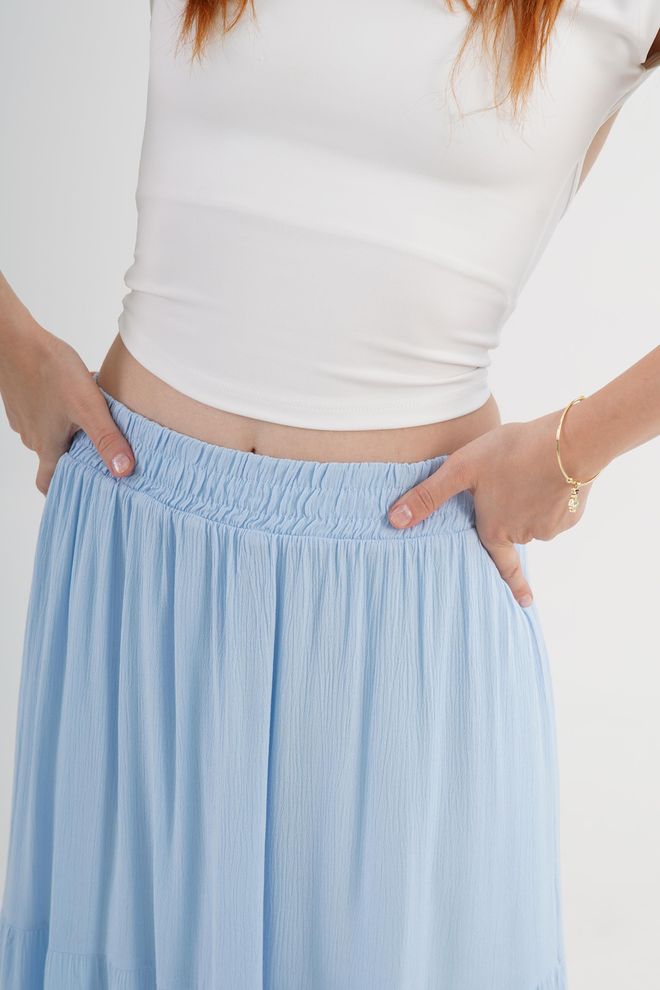 Lustrin Blue Layered Maxi Skirt Mid Waist Casual Boho Wholesale Clothing Boho