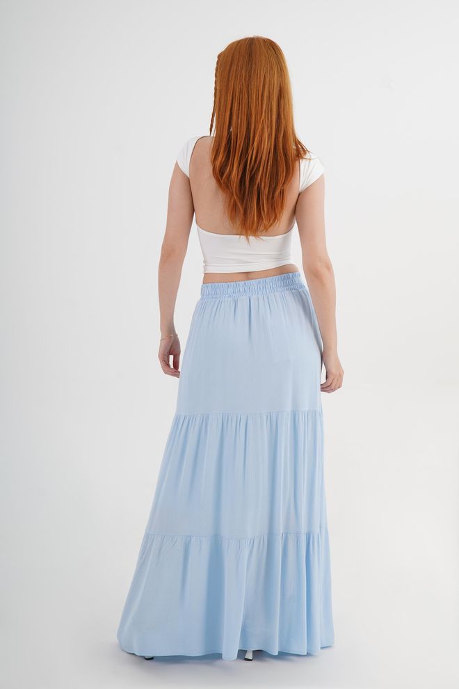 Lustrin Blue Layered Maxi Skirt Mid Waist Casual Boho Wholesale Clothing 5