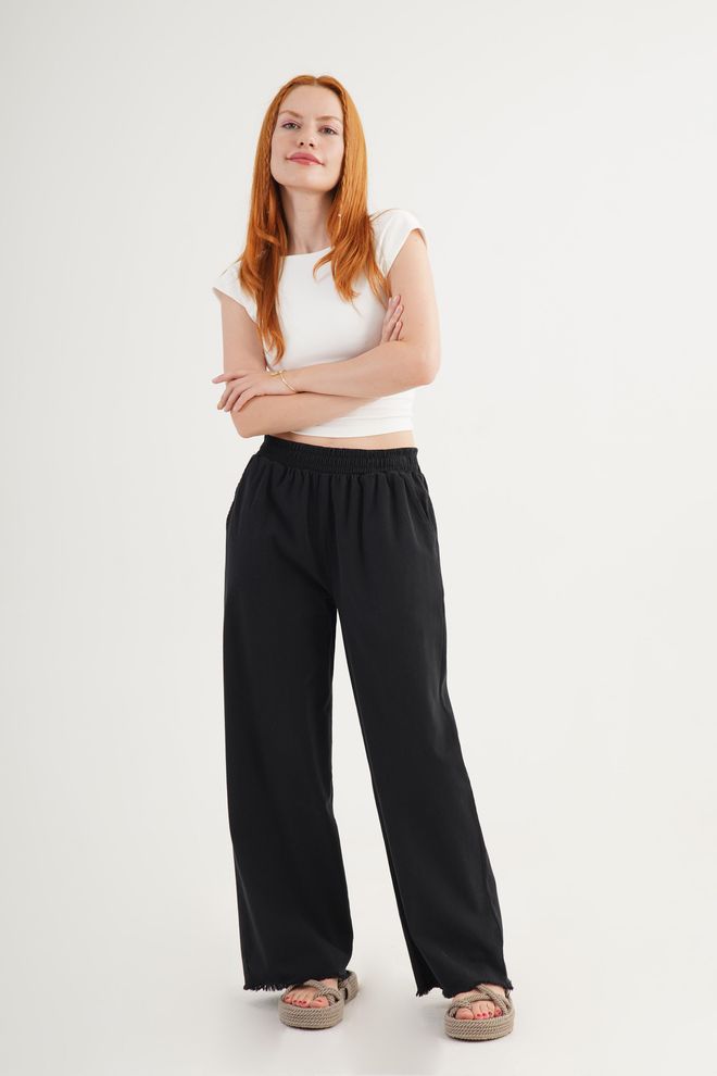 Lustrin Black Casual Palazzo Pants Wholesale Clothing 1