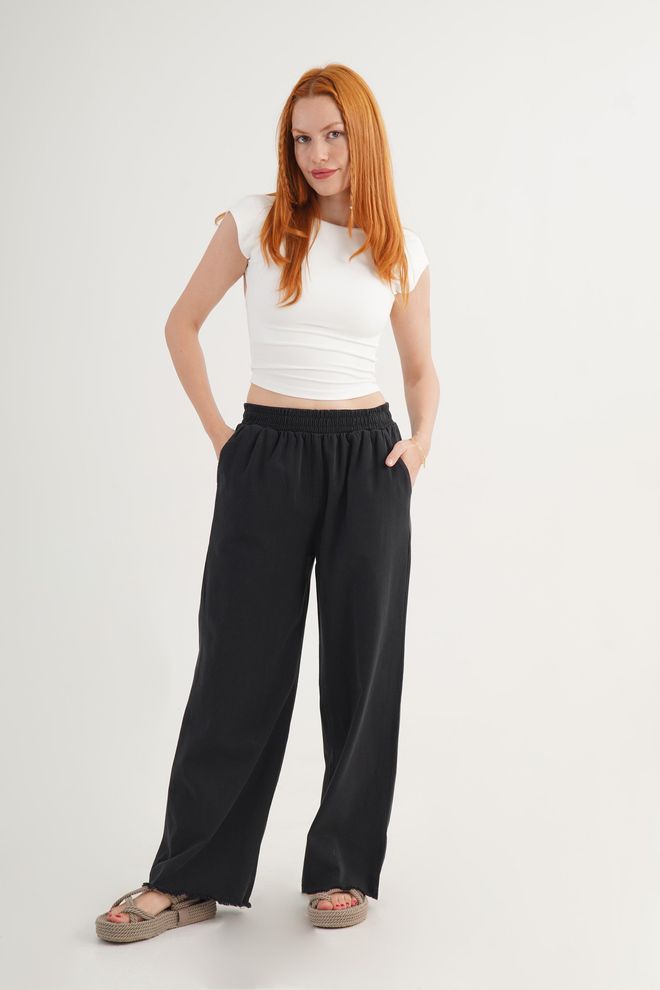 Lustrin Black Casual Palazzo Pants Wholesale Clothing Lounge