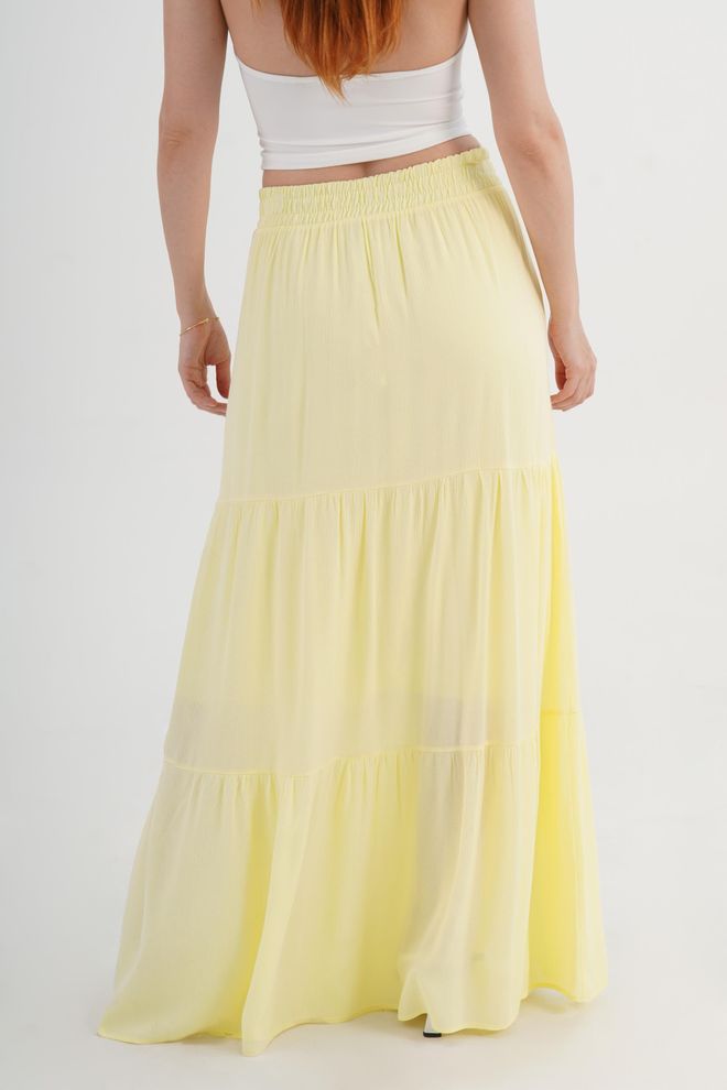 Lustrin Yellow Layered Maxi Skirt With Mid Waist Wholesale Clothing Boho