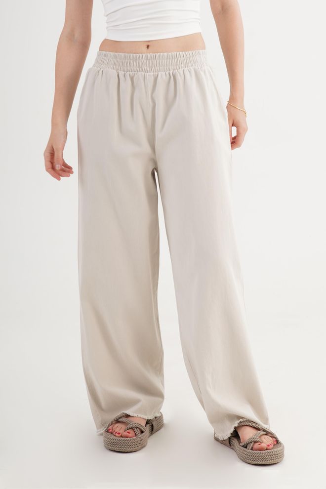 Lustrin Beige Palazzo Pants With Wide Leg And Slant Pockets Wholesale Clothing Spring