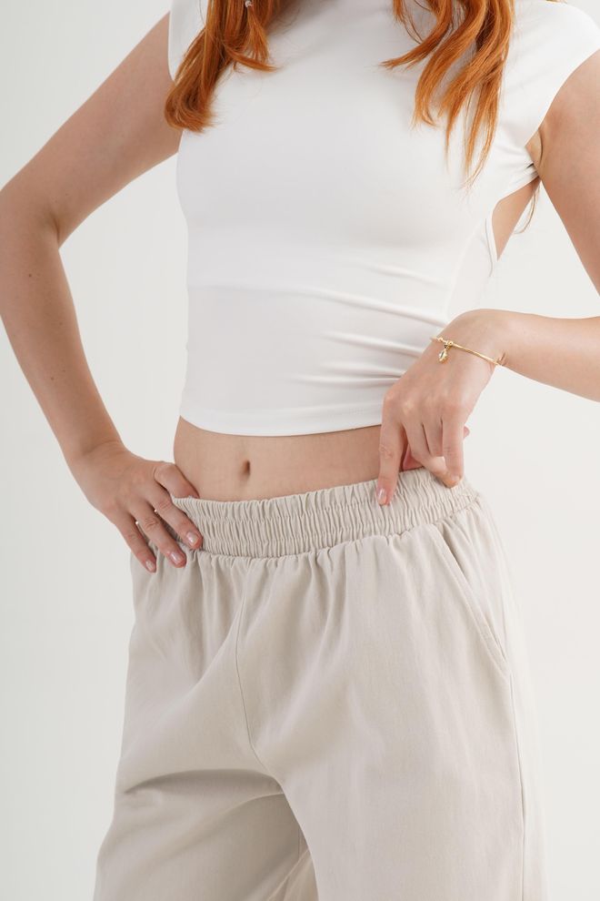 Lustrin Beige Palazzo Pants With Wide Leg And Slant Pockets Wholesale Clothing Casual