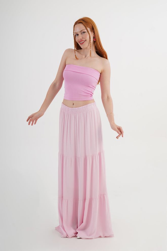 Lustrin Розе Вишеслојна Макси Сукња Средњи Струк Лежеран Бохо Велепродаја одеће 5
