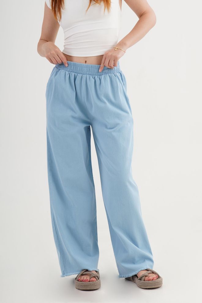 Lustrin Blue Palazzo Pants With High Waist And Wide Leg Wholesale Clothing Beach