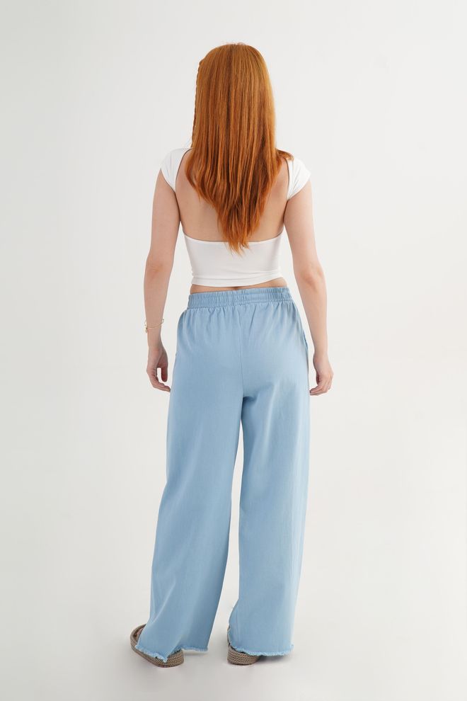 Lustrin Blue Palazzo Pants With High Waist And Wide Leg Wholesale Clothing Boho