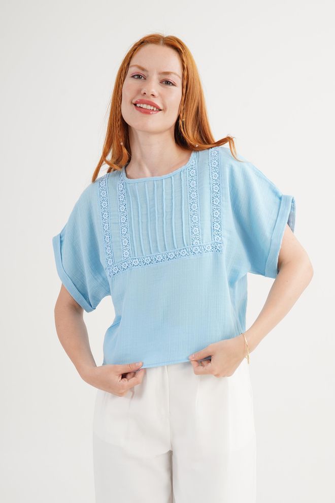 Lustrin Μπλε Καθημερινή Μπλούζα Boho Εθνική Για Δουλειά & Πάρτι Χονδρικό εμπόριο ενδυμάτων Απλό