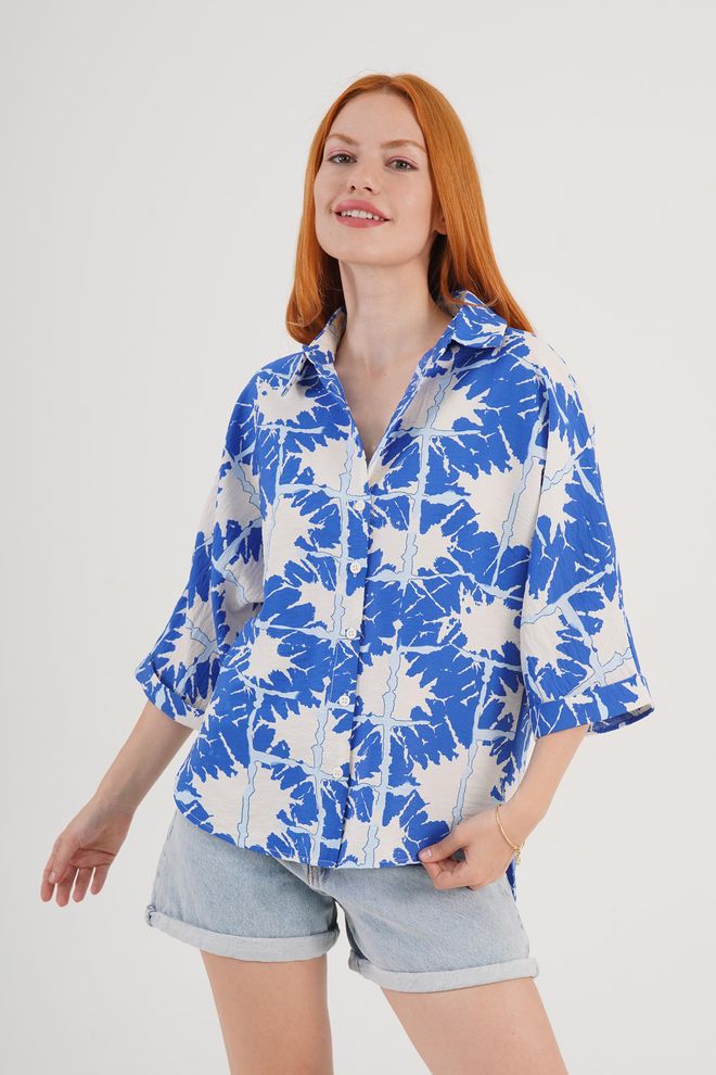 Lustrin Chemise Bleue Décontractée Grande Taille Avec Coups De Pinceau Vêtements en gros Décontracté