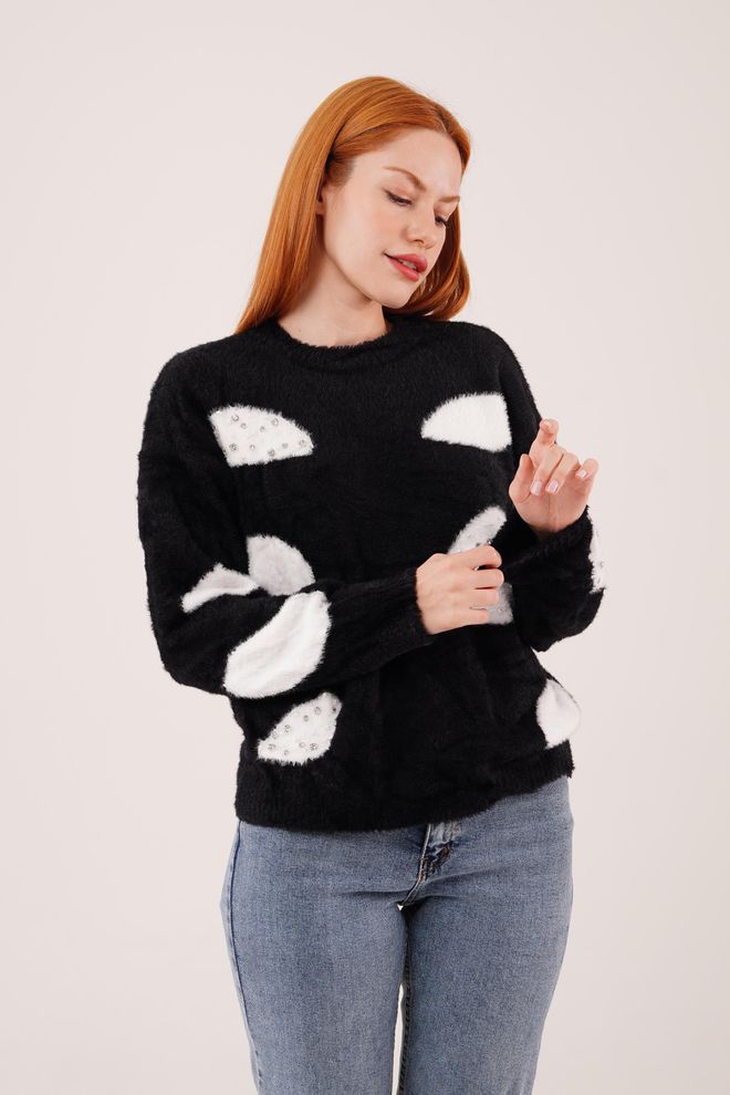 Lustrin Black Polka Dot Sweater Wholesale Clothing Casual
